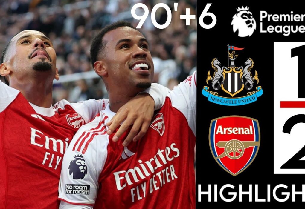 Gabriel celebrates scoring Arsenal’s 96th-minute winner at St James’ Park.