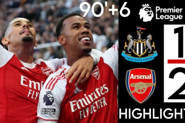 Gabriel celebrates scoring Arsenal’s 96th-minute winner at St James’ Park.